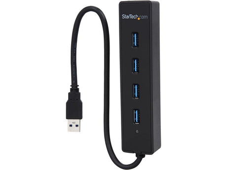 StarTech.com 4-Port USB 3.0 Hub with Built-in Cable - SuperSpeed Laptop USB Hub - Portable USB Splitter - Mini USB Hub (ST4300PBU3) Black