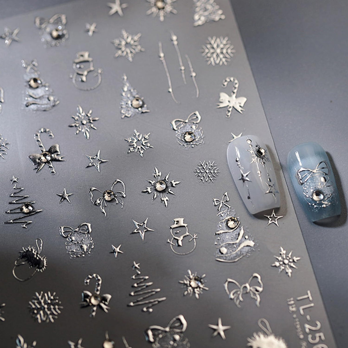 Christmas Nail Art Stickers Silver Xmas Nail Decals 5D Embossed Nail Design Christmas Tree Snowflake Nail Stickers Self Adhesive Nail Art Decals Winter Nail Supplies for Women Nail Decorations