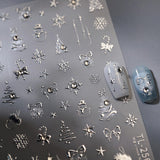 Christmas Nail Art Stickers Silver Xmas Nail Decals 5D Embossed Nail Design Christmas Tree Snowflake Nail Stickers Self Adhesive Nail Art Decals Winter Nail Supplies for Women Nail Decorations