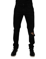Dolce & Gabbana Black Cotton Tattered Skinny Men Denim Jeans