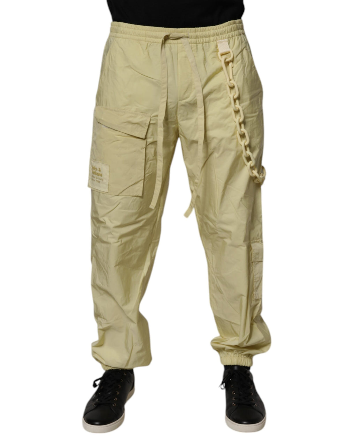 Dolce & Gabbana Yellow Nylon Cargo Chain Men Jogger Pants