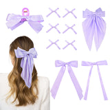 10PCS Silk Satin Hair Bows Hair Clip Long Purple Hair Ribbon Bow Hair Bow Clips Variety Style for Women Large Hair Bowknot Cute Barrettes Aesthetic Hair accessories for Women Girls Teens