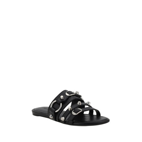 Balenciaga Black Calf Leather Bos Taurus Flat Sandals