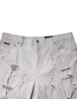 Dolce & Gabbana Light Gray Tattered Men Denim Bermuda Shorts