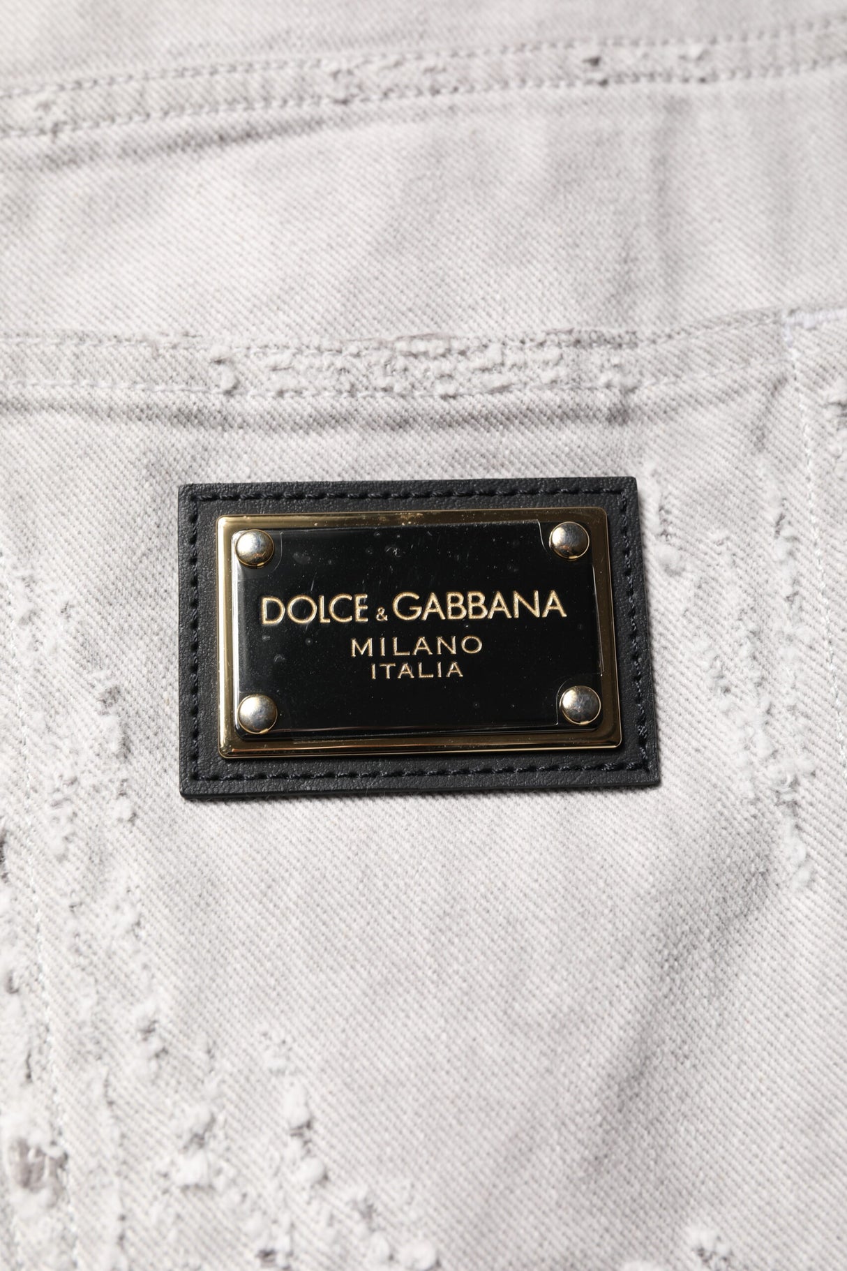 Dolce & Gabbana Light Gray Tattered Men Denim Bermuda Shorts