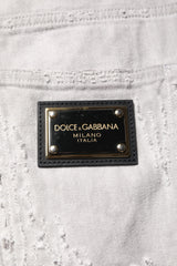 Dolce & Gabbana Light Gray Tattered Men Denim Bermuda Shorts
