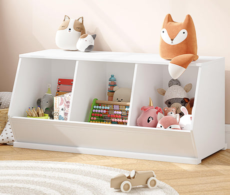 UTEX Toy Storage Organizer for Kids Stackable Toy Storage Cabinet Wooden Cubby Toy Organizer White Toy Shelf for Playroom Bedroom Living Room Nursery 3 Cubes