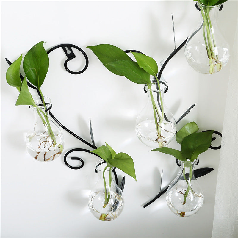 Iron Art Wall Planter with Transparent Glass Vase
