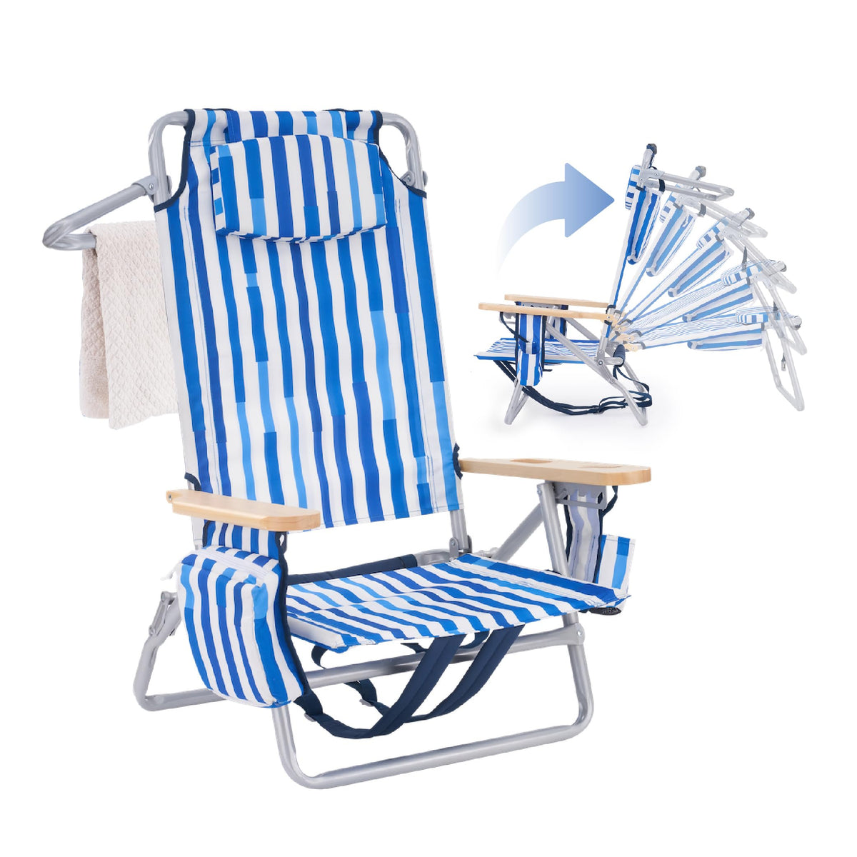 Camphor Designs Low Profile Reclining Beach Chair for Adults Supports 300lbs| Oversized Backpack Beach Chair with 5 Adjustable Positions for Outdoor Concert Travel Festival Camping