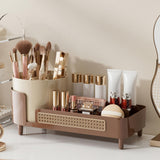 Rotating Large Capacity Cosmetic Display CaseBathroom Counter Organizer Countertop StorageCosmetics Skincare Shelf Organizer (Coffee XM)