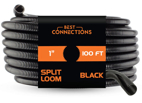 1" X 100 feet Split Wire Loom Flex-Guard Convoluted Tubing – Protective Split Cable Sleeves for Automotive Home Industrial Electrical Wiring – Black