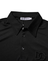Dolce & Gabbana Black Polyester DG Logo Collared Polo T-shirt