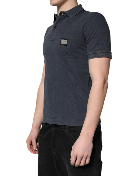 Dolce & Gabbana Dark Blue Logo Plaque Cotton Men Polo Shirt T-shirt