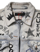 Dolce & Gabbana Light Blue Graffiti Button Down Denim Jacket