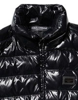 Dolce & Gabbana Black Logo Plaque Full Zip Puffer Jacket