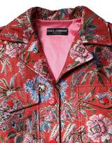 Dolce & Gabbana Red Floral Jacquard Button Down Coat Jacket