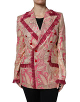Dolce & Gabbana Pink Gold Jacquard Nylon Coat Blazer Jacket