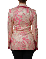Dolce & Gabbana Pink Gold Jacquard Nylon Coat Blazer Jacket