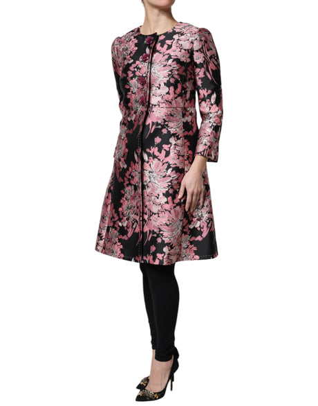 Dolce & Gabbana Pink Black Floral Brocade Trenchcoat Jacket