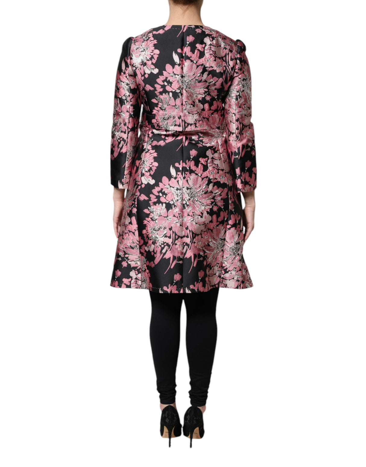 Dolce & Gabbana Pink Black Floral Brocade Trenchcoat Jacket