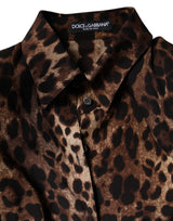 Dolce & Gabbana Brown Leopard Silk Button Down Coat Jacket