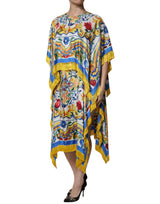 Dolce & Gabbana Multicolor Majolica Kaftan Short Sleeves Maxi Dress