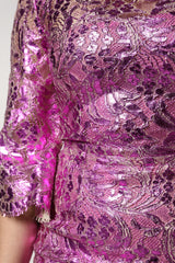 Dolce & Gabbana Metallic Fuchsia Floral Sheath Mini Dress