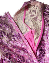 Dolce & Gabbana Metallic Fuchsia Floral Sheath Mini Dress