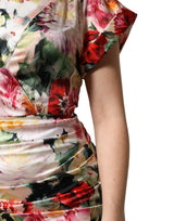 Dolce & Gabbana Multicolor Floral Short Sleeves Sheath Midi Dress