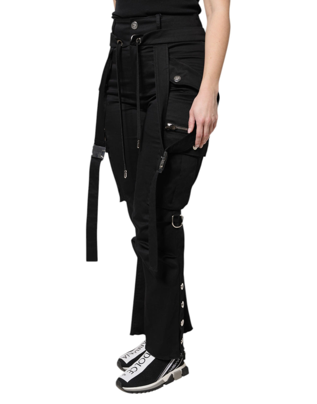 Dolce & Gabbana Black Cotton High Waist Cargo Pants