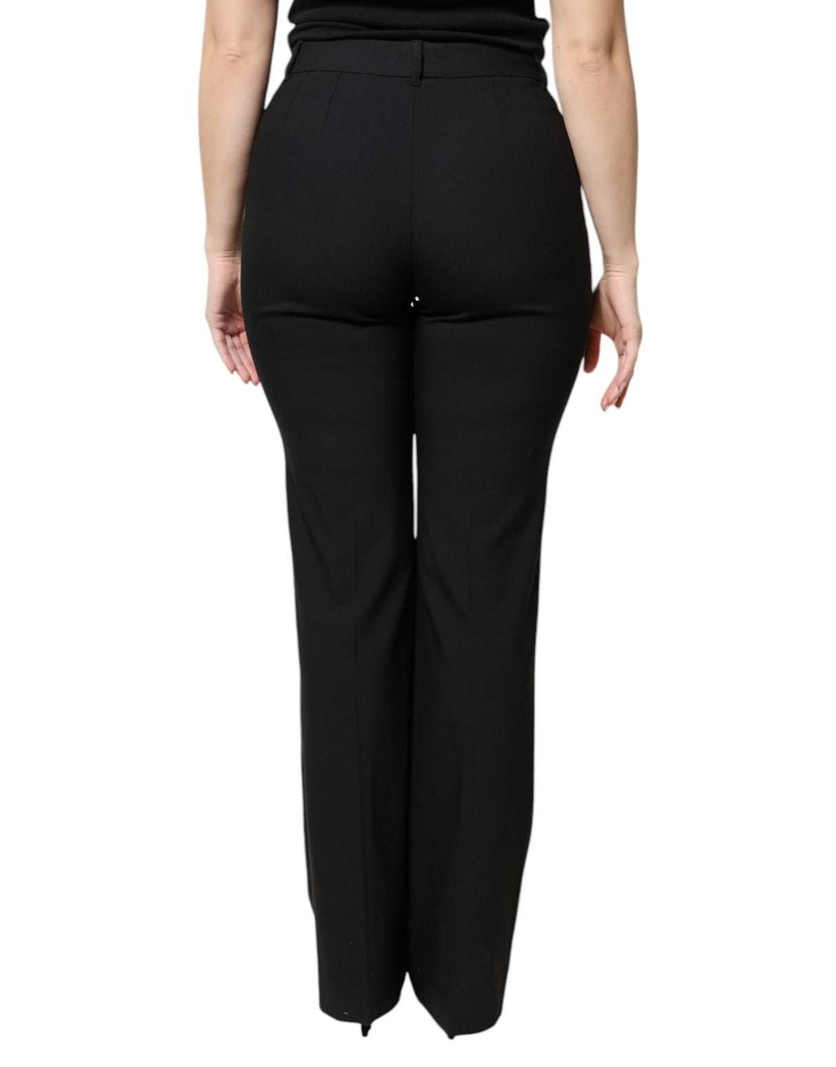 Dolce & Gabbana Black Wool High Waist Boot Cut Dress Pants