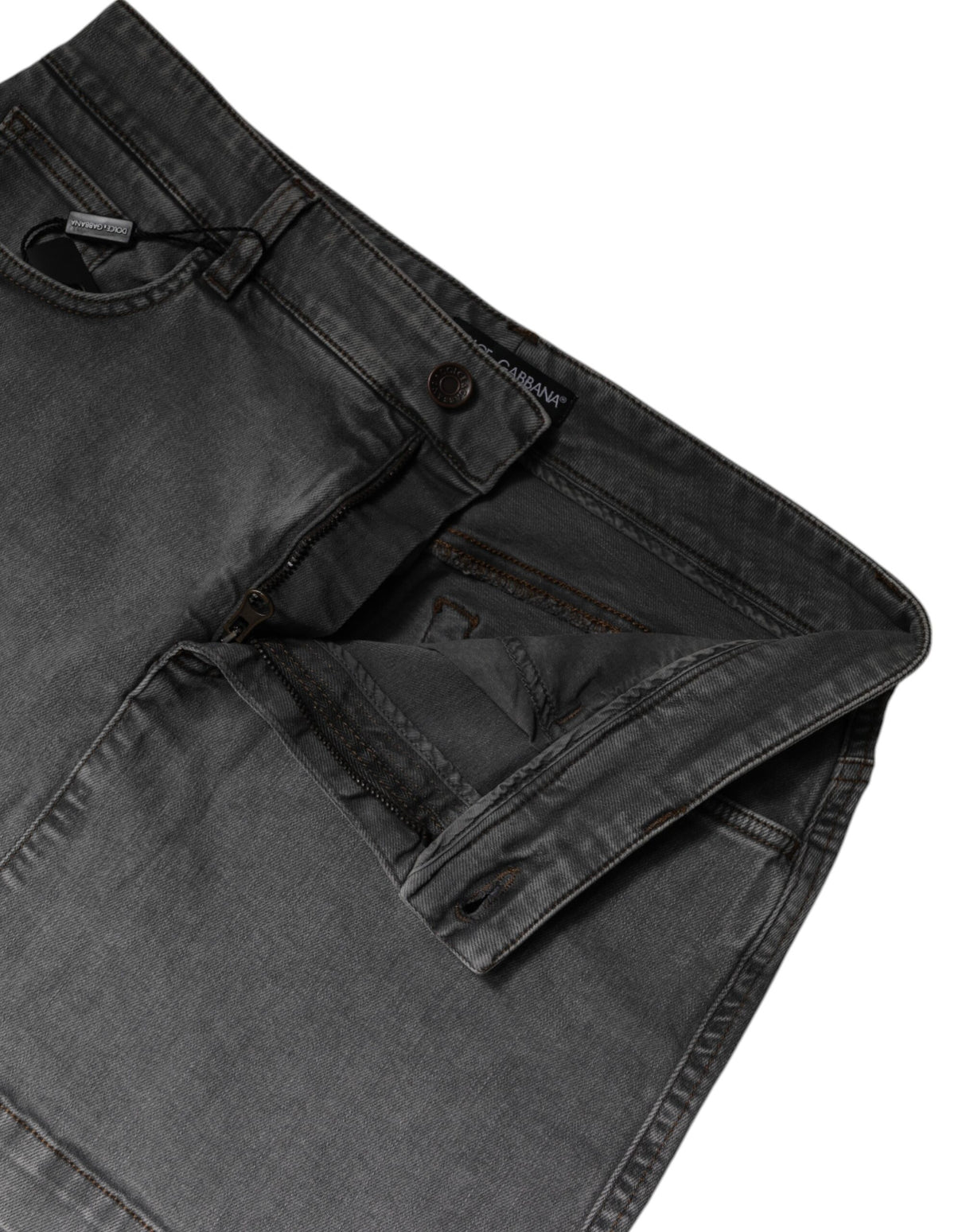 Dolce & Gabbana Gray Cotton Stretch Mid Waist Denim Mini Skirt