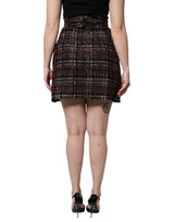 Dolce & Gabbana Multicolor High Waist Tartan Tweed Pencil Cut Skirt