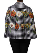 Dolce & Gabbana Black White Monochrome Patterned Floral Cape Jacket
