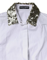 Dolce & Gabbana White Cotton Long Sleeves Sequin Shirt Top