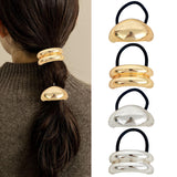 Metal Ponytails Hair Cuffs Gold & Silver Metal Hair Ties Gold Metal Geometric Elastic Hair Ties Fashion Glossy Arch Ponytail Hair Tie for Women Hair Accessories 4PCS