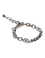 Dolce & Gabbana Silver Tone Chain Lobster Clasp Logo Gray Pearls Bracelet