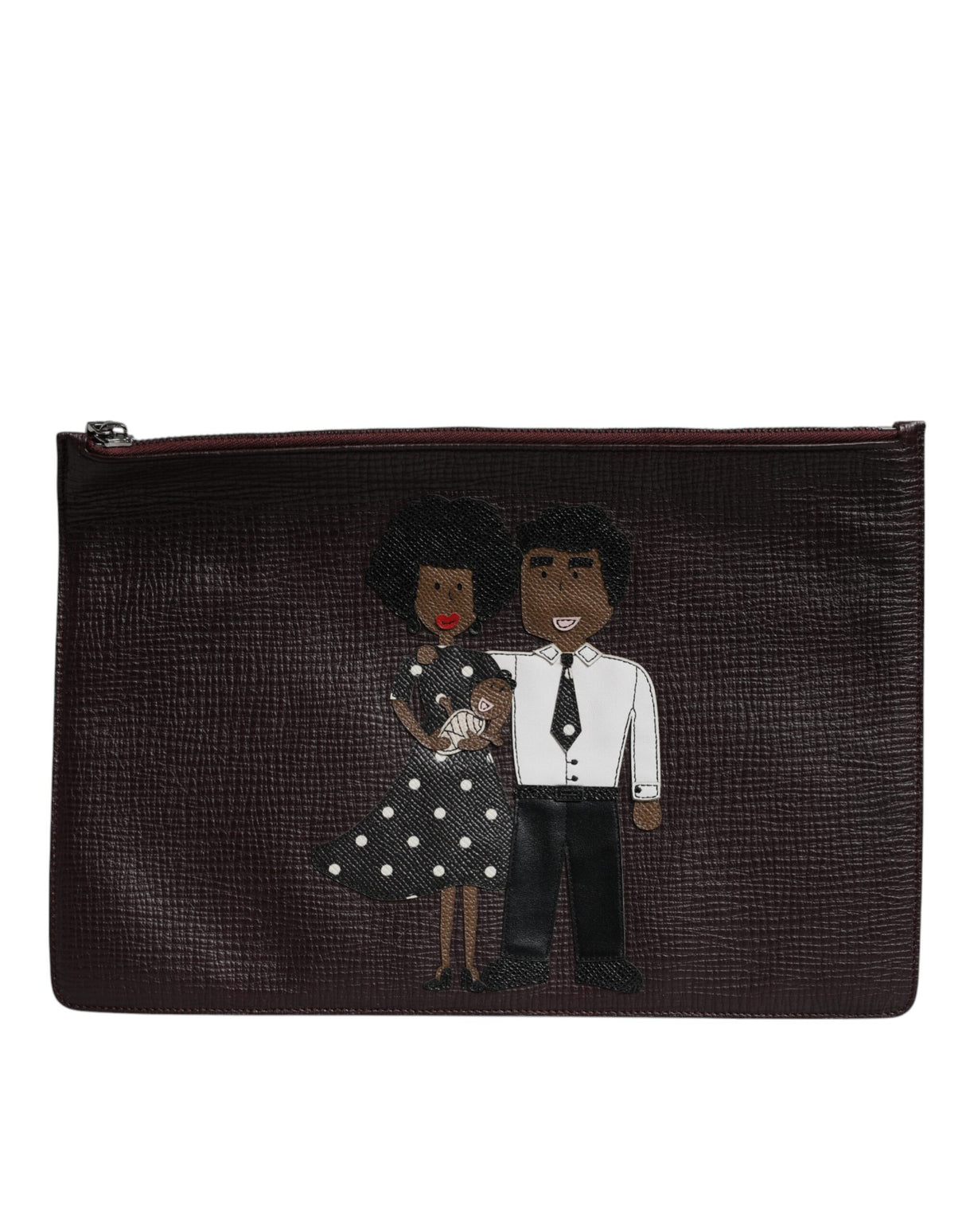 Dolce & Gabbana Brown Leather #DGFAMILY Embellished Men Clutch Pouch Bag