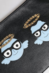 Dolce & Gabbana Black Leather #DGFAMILY Embellished Men Zip Pouch Bag