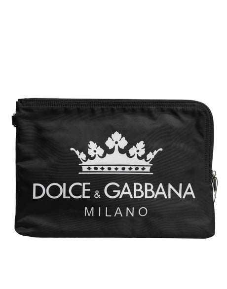 Dolce & Gabbana Black DG Milano Print Nylon Pouch Clutch Bag