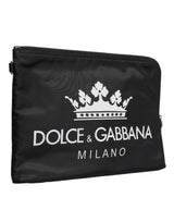 Dolce & Gabbana Black DG Milano Print Nylon Pouch Clutch Bag
