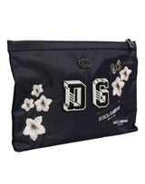Dolce & Gabbana Blue DG Logo Patch Embellished Pouch Clutch Bag