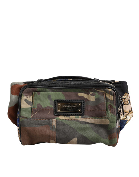 Dolce & Gabbana Multicolor Camouflage Patchwork Logo Waist Fanny Pack Bag