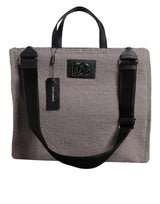 Dolce & Gabbana Grey Alpaca Wool Logo Plaque Tote Shoulder Bag