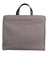 Dolce & Gabbana Grey Alpaca Wool Logo Plaque Tote Shoulder Bag