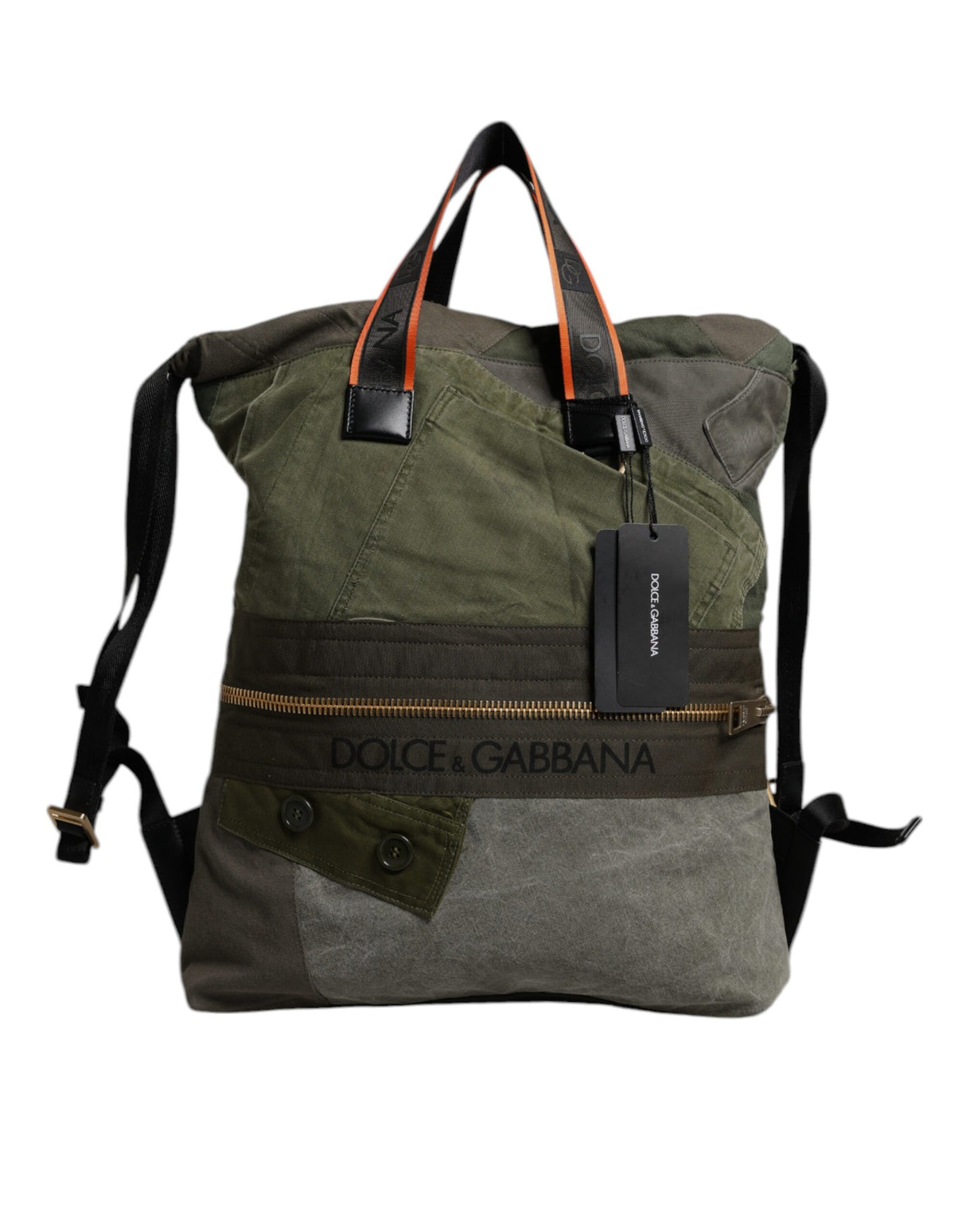 Dolce & Gabbana Military Green Patchwork Rucksack Backpack Bag