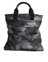 Dolce & Gabbana Gray Camo Cotton Multiple Compartments Tote Bag