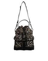 Dolce & Gabbana Multicolor Leopard Cotton Shoulder Bucket Bag