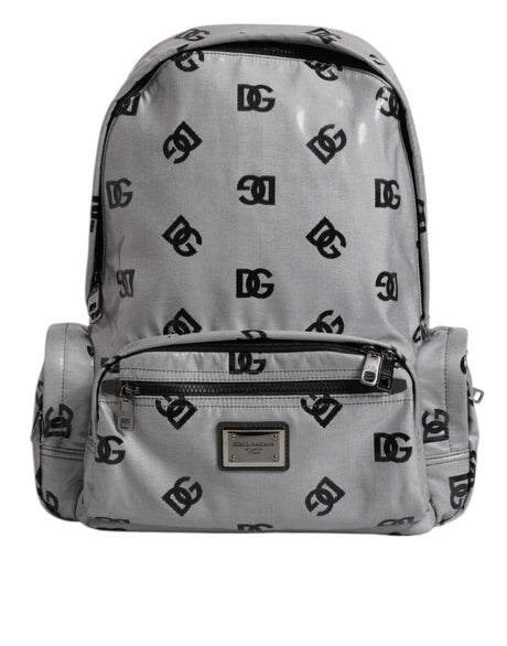 Dolce & Gabbana Polyester Gray Black DG Logo Plaque Backpack Bag