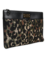 Dolce & Gabbana Multicolor Leopard Jacquard Print Logo Plaque Pouch Bag